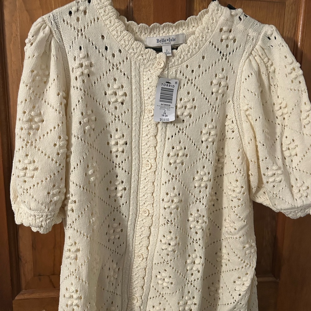 Short Sleeve Plus Size Cream Cardigan